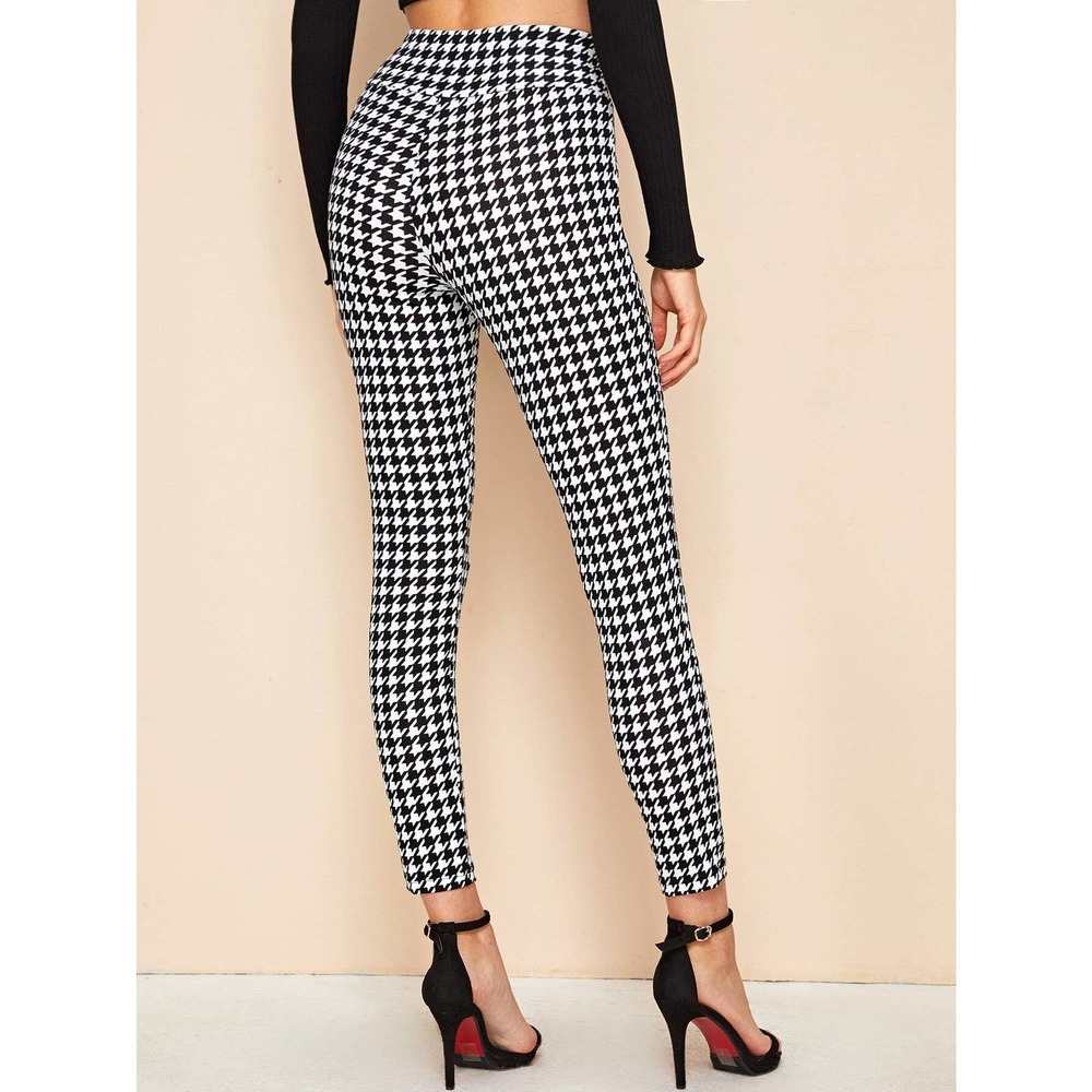 Houndstooth print High Rise Skinny Pants black white - Picture 2 of 5